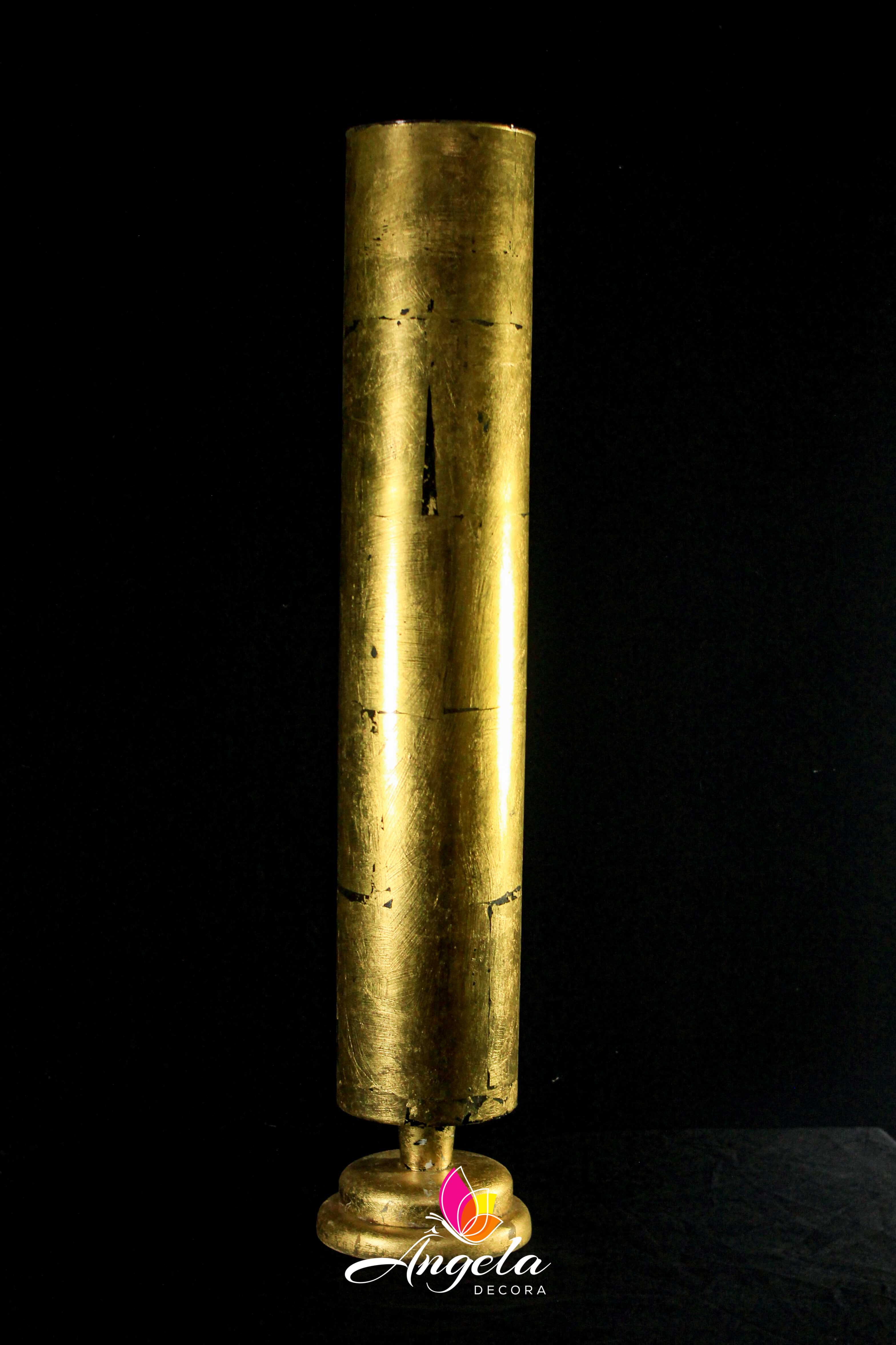 Vaso Cilindro com base Folheação à ouro 