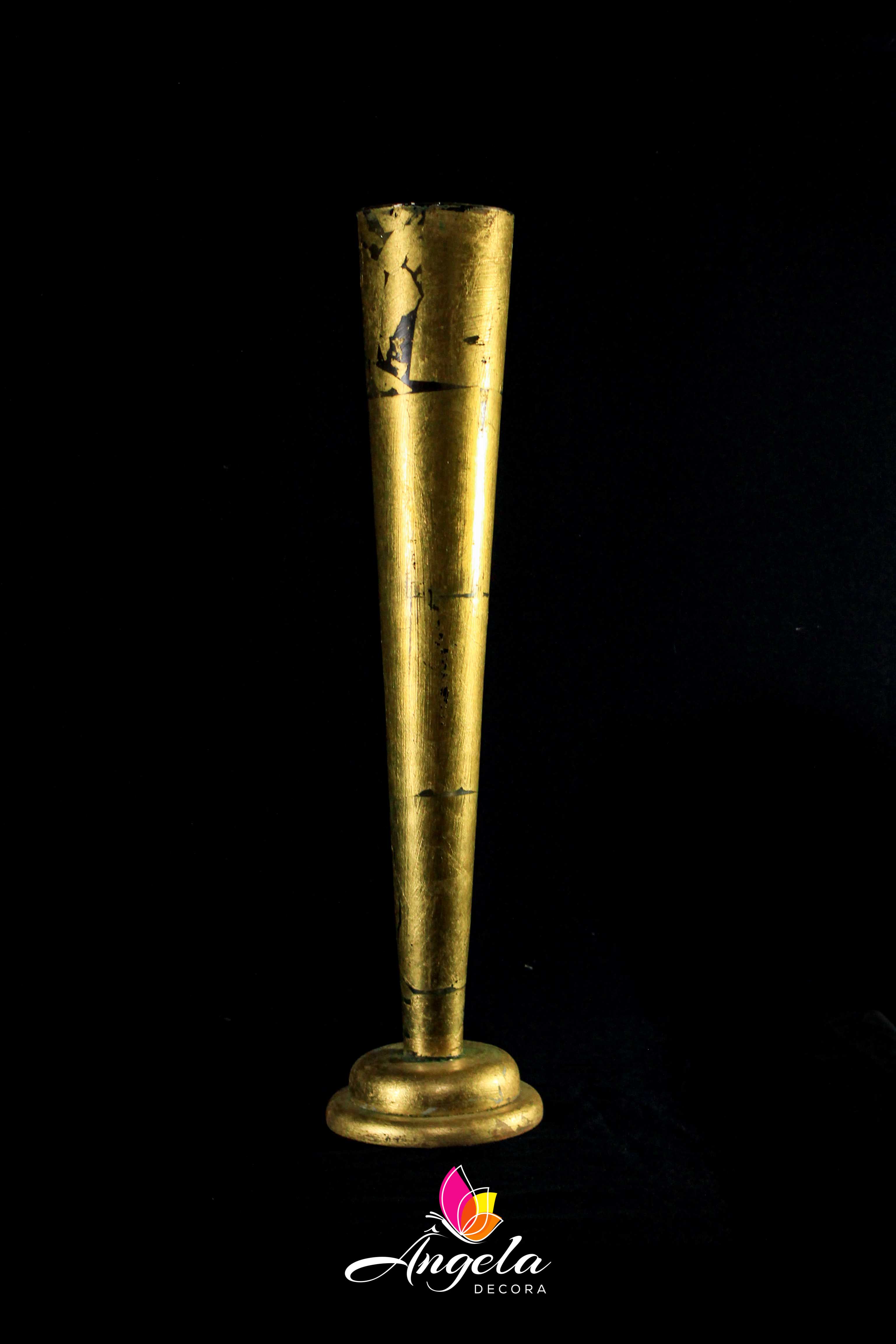 Vaso Cone Longo Folheação à ouro 